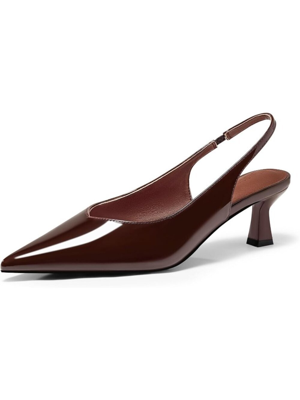 Women's Red Brown Faux Leather Slingback Closed Pointed Toe Kitten Pumps Heels